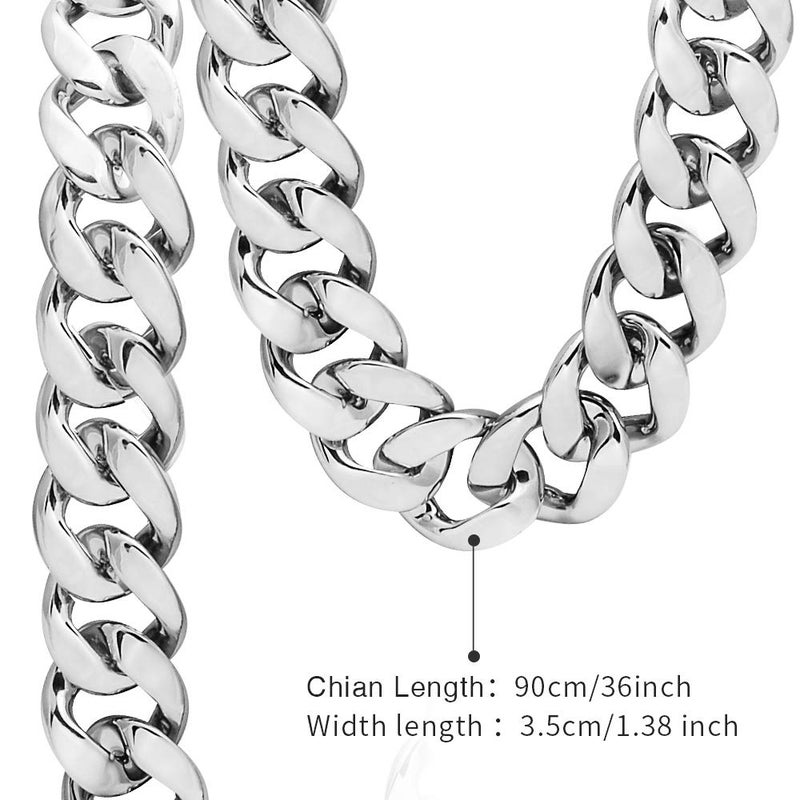 CrazyPiercing Faux Silver Acrylic Chain Necklace, 90s Punk Style Necklace Costume Jewelry, Hip Hop Turnover Chain Necklace, Plastic 32 inches, 36 inches 35mm (Silver-36Inch) - Image 3